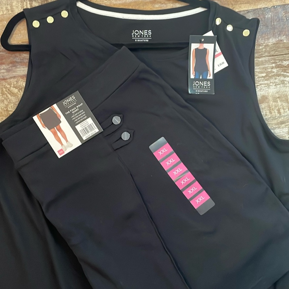 15. XXLG Black Jones NY Classic Sleeveless tee Top/Matching Skort NWT 98.00 MSRP